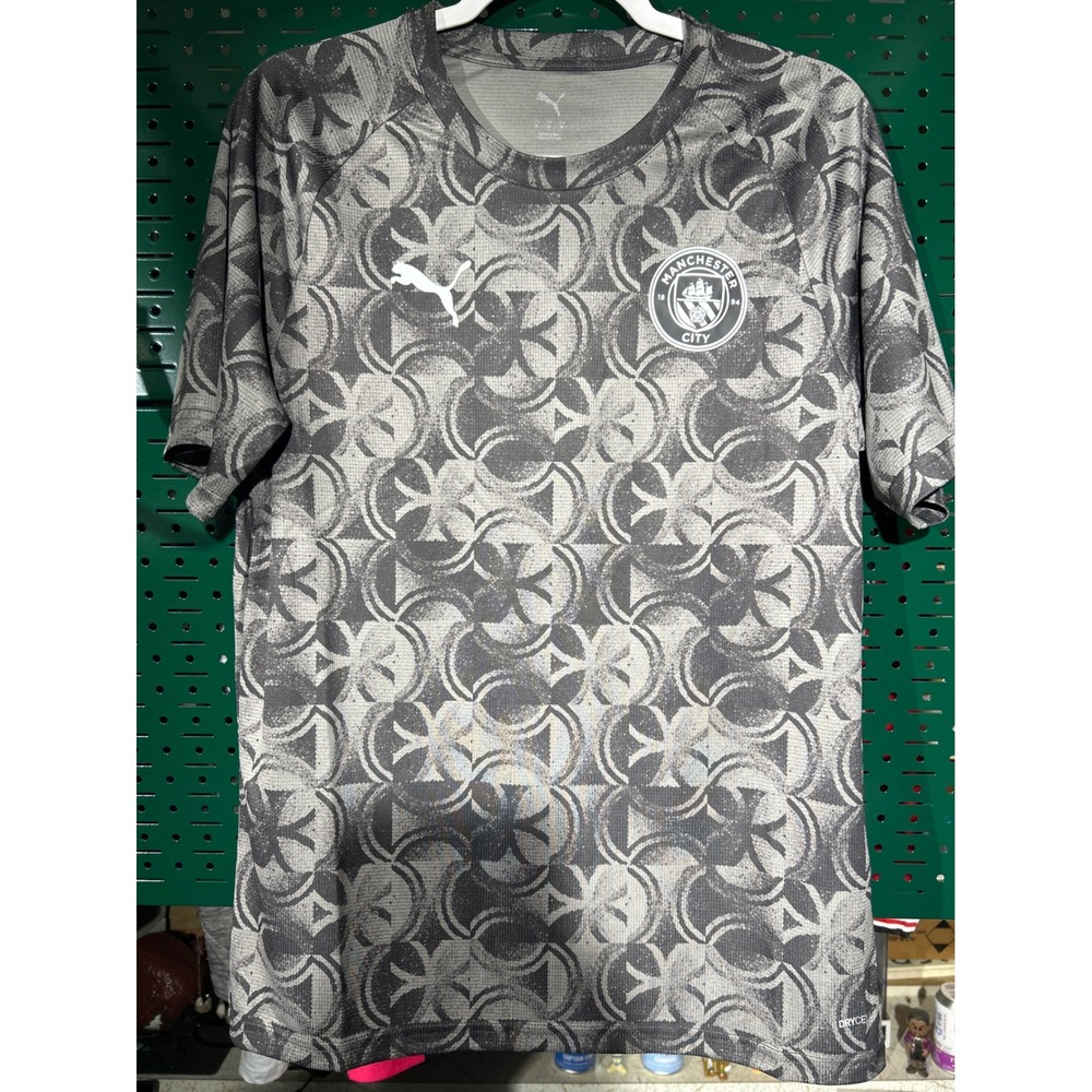 Puma Manchester City MCFC Warm Up Jersey Gray Black Geometric 782167 11 Mens M‎